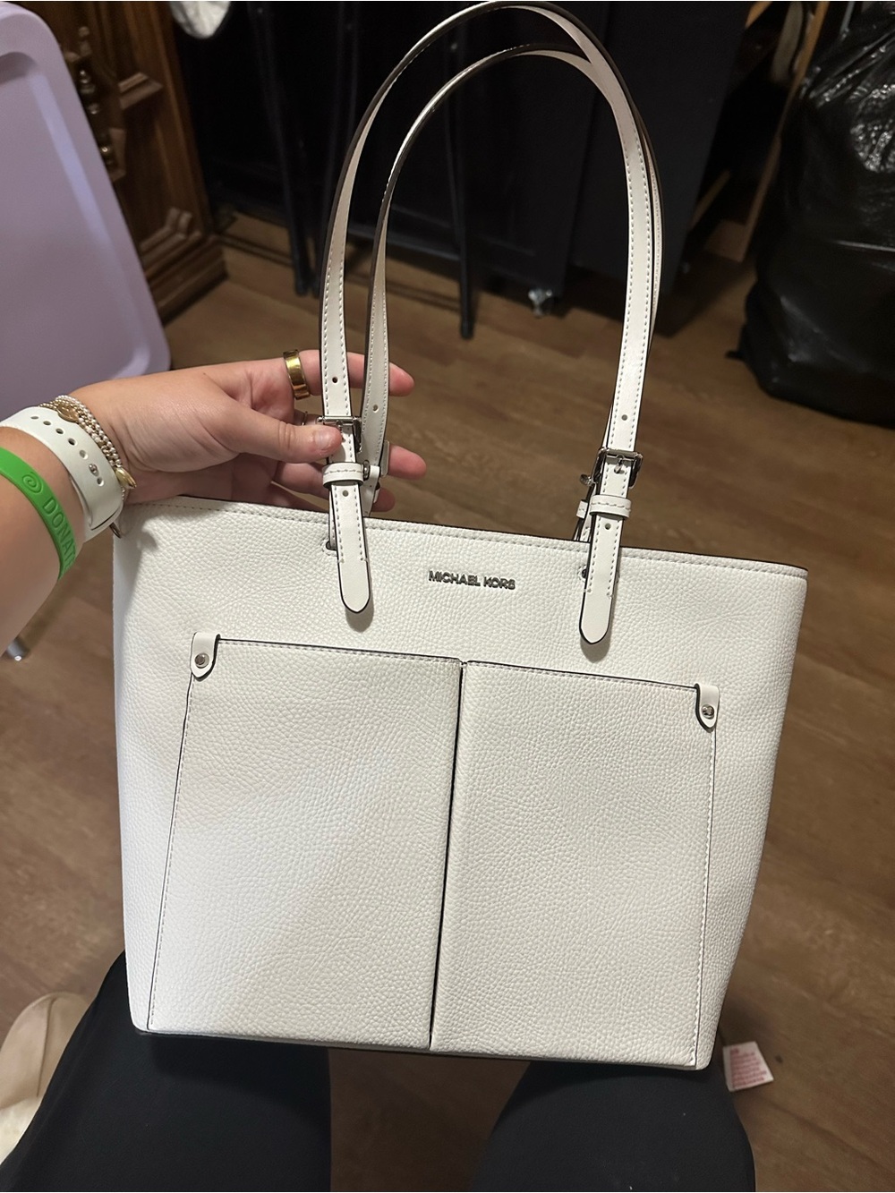 Michael Kors Ivory Pebbled Leather Tote with Front Pockets